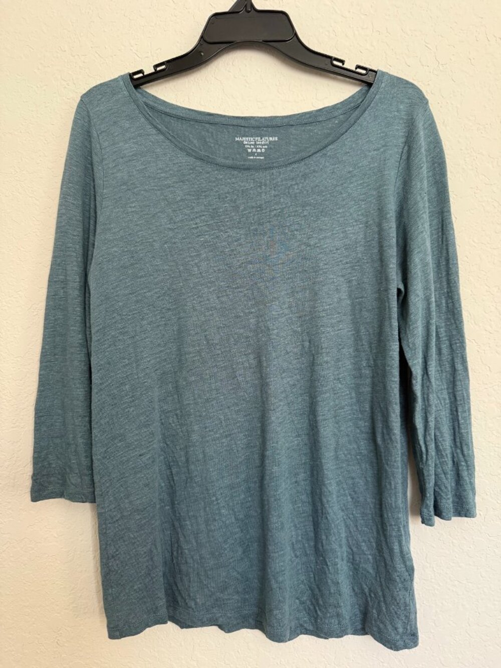 Majestic Filatures Teal Linen Silk Deluxe Tee Size Large Breathable Lightweight